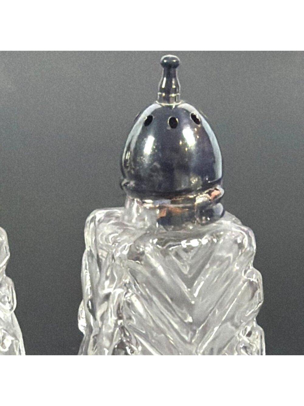 VTG 50s Crystal Salt Pepper Shakers Heavy Cut Glass Diamond Pattern AS IS Parts - Picture 4 of 14
